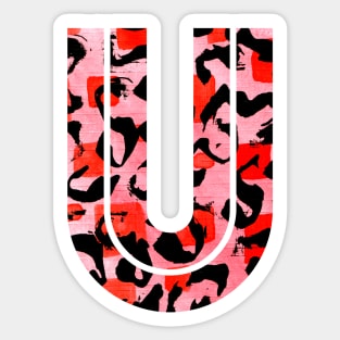 Letter U Watercolour Leopard Print Alphabet Red Sticker